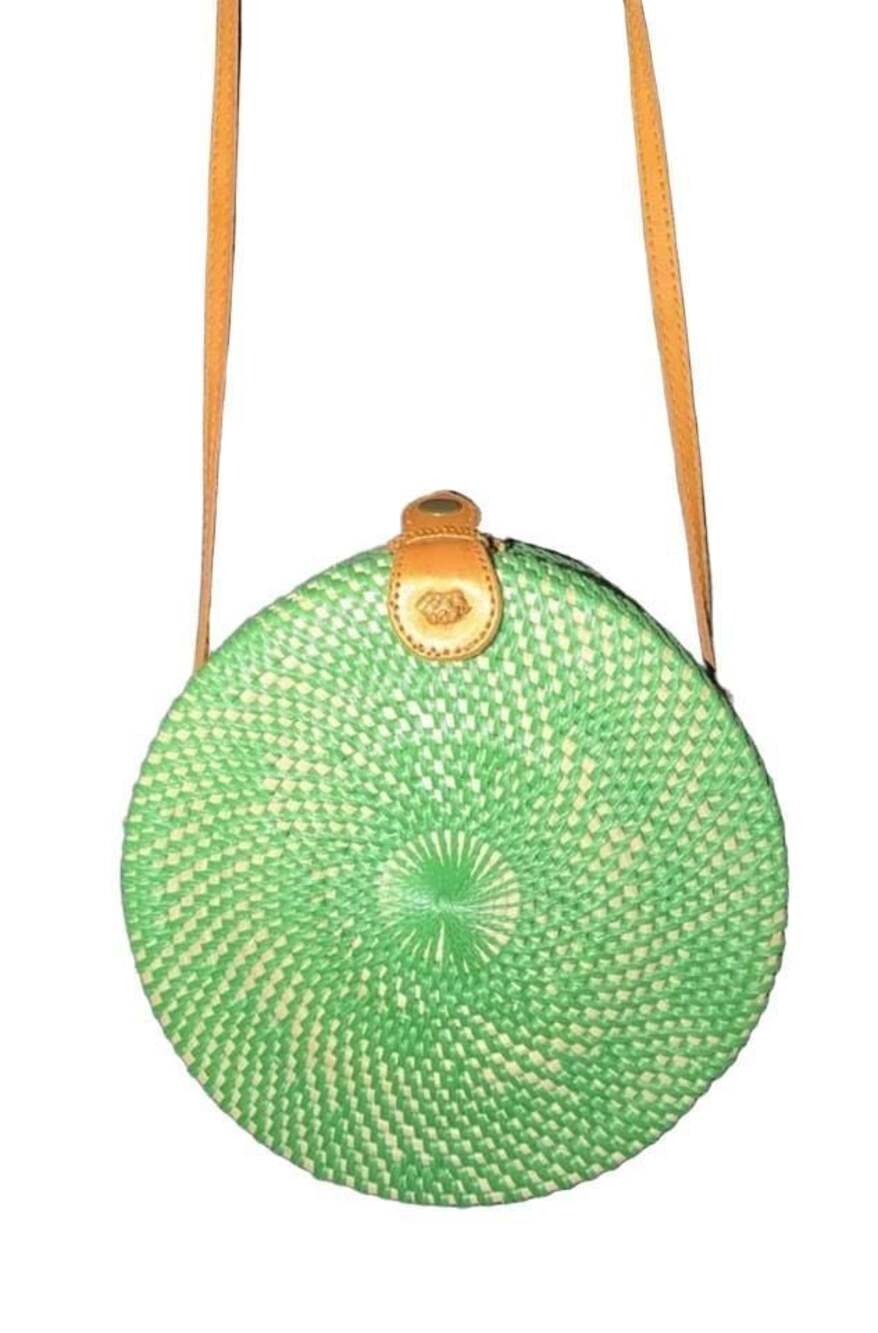 NWOT Straw Studios Round Rattan Crossbody Bag - Mint Green Straw Circle Purse